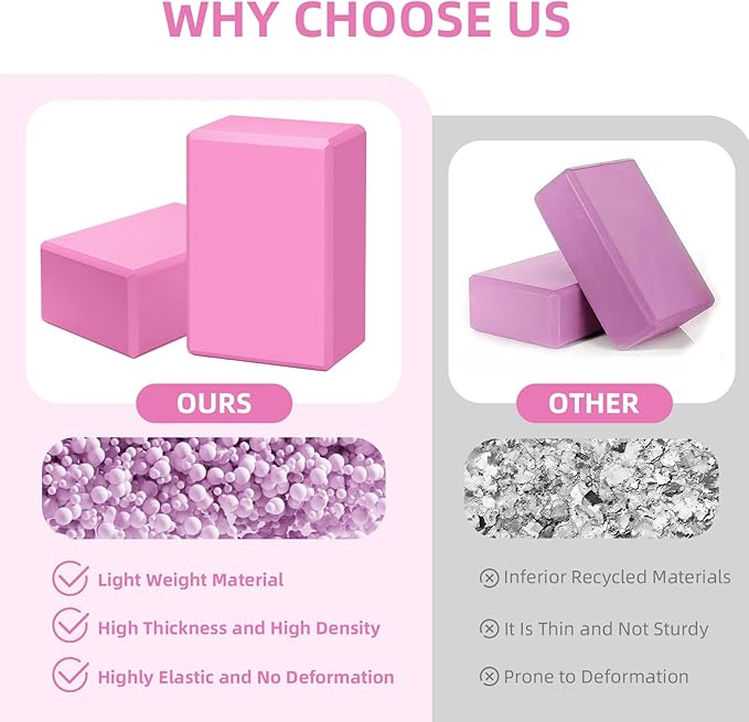 1 Pack Large Foam Yoga Blocks 9x6x4 Inches, Sturdy Pilates Block, Workout Block, Non Slip Surface Yoga Brick for Pilates Meditation, Stretching and Toning, Pink
