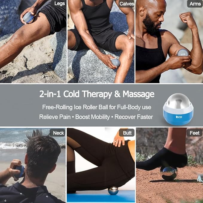 iECO Cold Massage Roller Ball - Ice Roller Ball for Muscles Deep Tissue, Cold & Heat Therapy, Plantar Fasciitis Roller