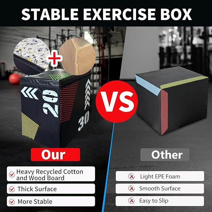 GarveeLife Plyometric Jump Box, Heavy-Duty Steel Plyo Boxes with Rubber Pad for Home Gym, Jump Platforms Step Up Box, Jump Trainers Conditioning Strength Training with Sizes 12", 18", 24", 30"
