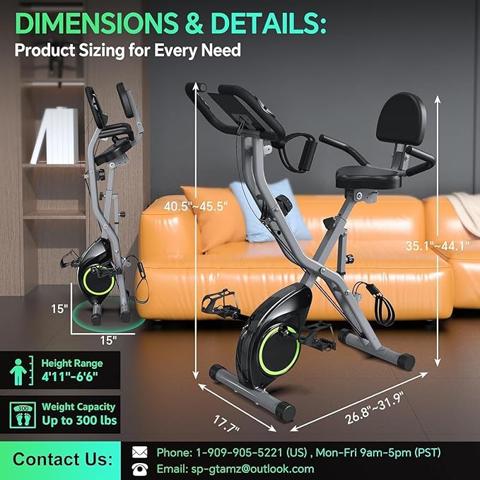 Foldable Exercise Bike Stationary Bikes for Home, 5 IN 1 Indoor Workout Bike for Seniors, with 16-Level Quiet Magnetic Resistance, 6.6 LBS Flywheel and 300LBS Capacity, 2025 Designed 817 X-bike Black