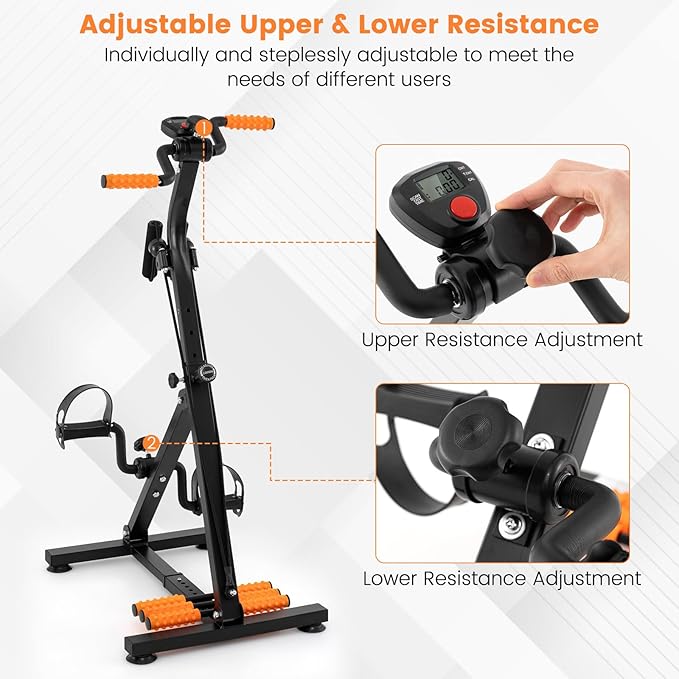 GYMAX Pedal Exercise Bike for Seniors, Hand Arm Leg and Knee Fitness Machine with Massage, LCD Monitor, Adjustable Height and Length for Total Body, Home Exercise Equipment for Elderly