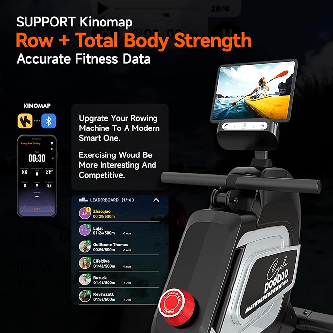 pooboo Rowing Machine for Home, Max 360 LBS Magnetic Rower with APP and LCD Monitor, Tablet Holder, Upgraded Rowing Machines with Comfortable Seat Cushion