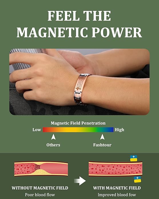 Copper Cross Bracelet for Men - Ultra Strength Magnetic Mens Cross Jewelry Set - Adjustable Magnetic Bracelet with Sizing Tool Jewelry Box