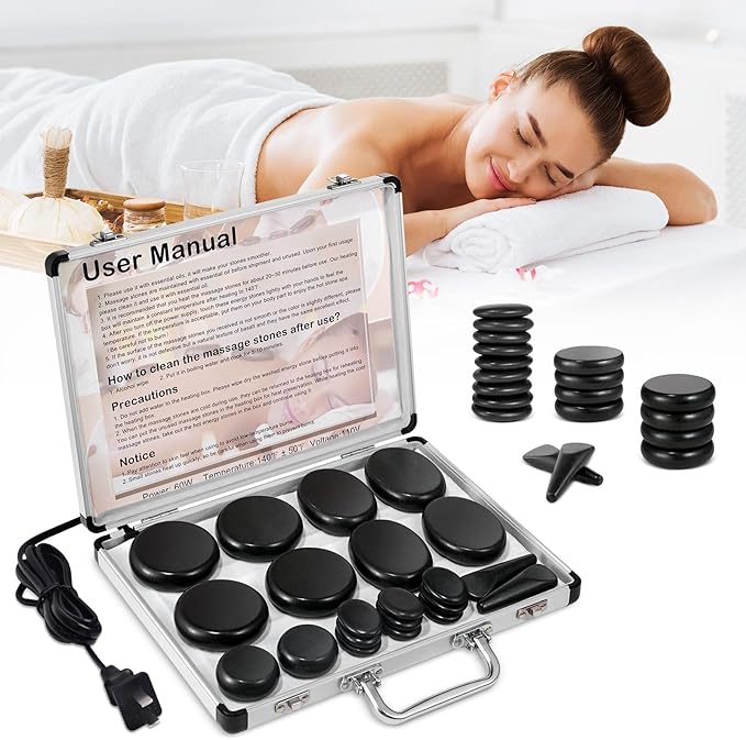 Hot Stones Massage Warmer Kit, 21 Pcs Hot Stones Massage Set, Hot Rocks Basalt Massage Stones for Home Spa Warming Therapy Relaxing