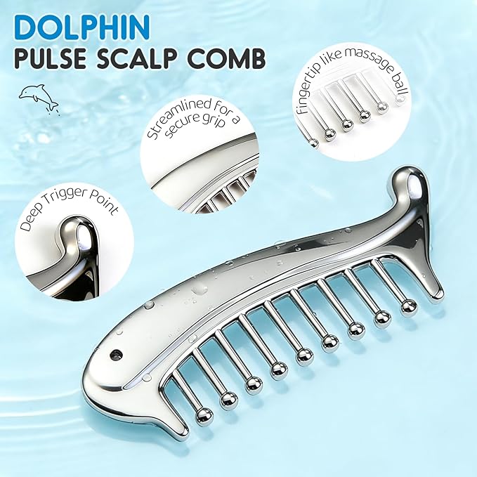 Metal Scalp Massage Tool Gua Sha Facial Tools, Portable Massage Comb for Scalp, Neck, Shoulders, Legs & Arms Handheld Head Massager for Deep Relaxation and Relieving Fatigue & Pain