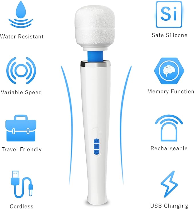 Therapeutic Cordless Massager - Powerful Massage Tool Handheld 8 Speeds 20 Patterns - Rechargeable Hand Massagers for Sore Muscles - Hand Held Massage Wand Tool for Neck & Back