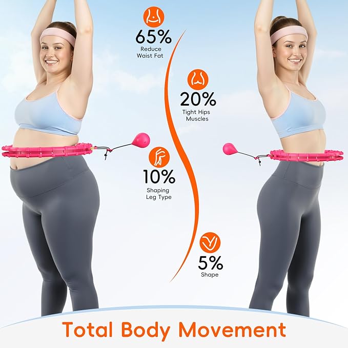 Plus Size Silent Weighted Hula Infinity Fitness Detachable Hoops 65-Inch 32 Knot, Smart Noiseless Infinity Hula for Women, Waist and Abdominal Home Weight Loss Exercise Fit Hoop