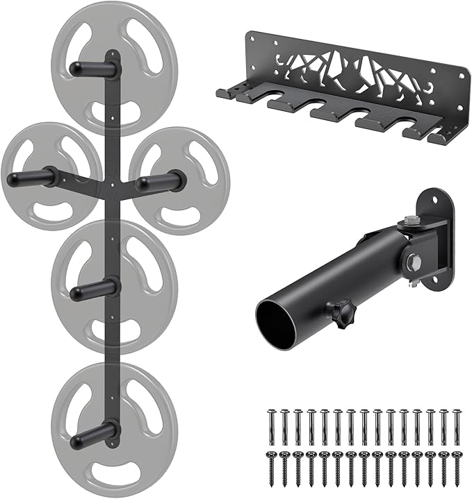 Kipika Weight Plate Storage Rack - Wall Mounted Weight Plate Holder with Durable Steel Construction Organizer for Olympic Plates, 1000lb Capacity, Space-Saving for Home Gym