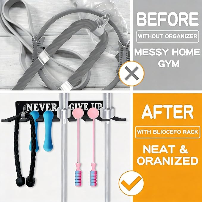 Gym Home Rack 8 Hook Heavy-Duty Wall-mounted Organizer Multi-Purpose Workout Gear Wall Hanger Storage for Resistance Bands Jump Ropes Lifting Belt Fitness Bands Barbells Carabiners Included