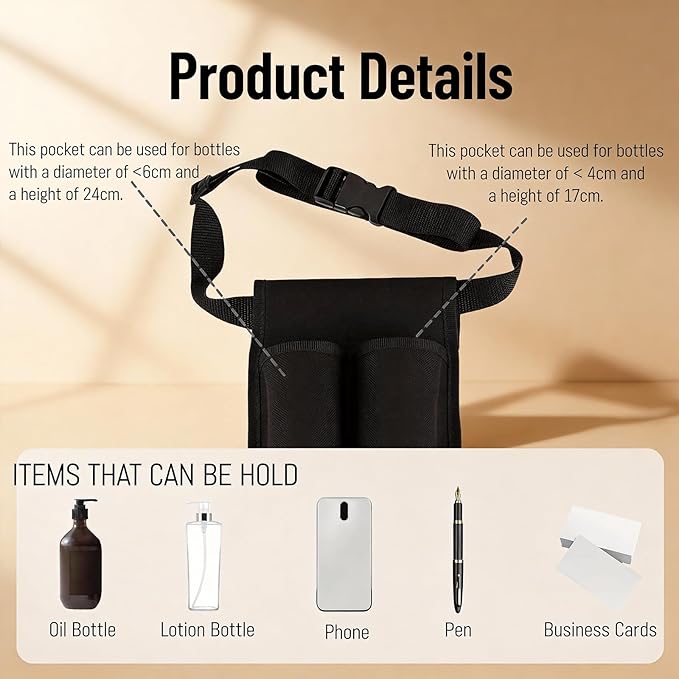 Massage Holster, Massage Lotion Holster, Massage Oil Holster for Therapists and Professionals, It Contains 2 250ml Essential Oil Bottles