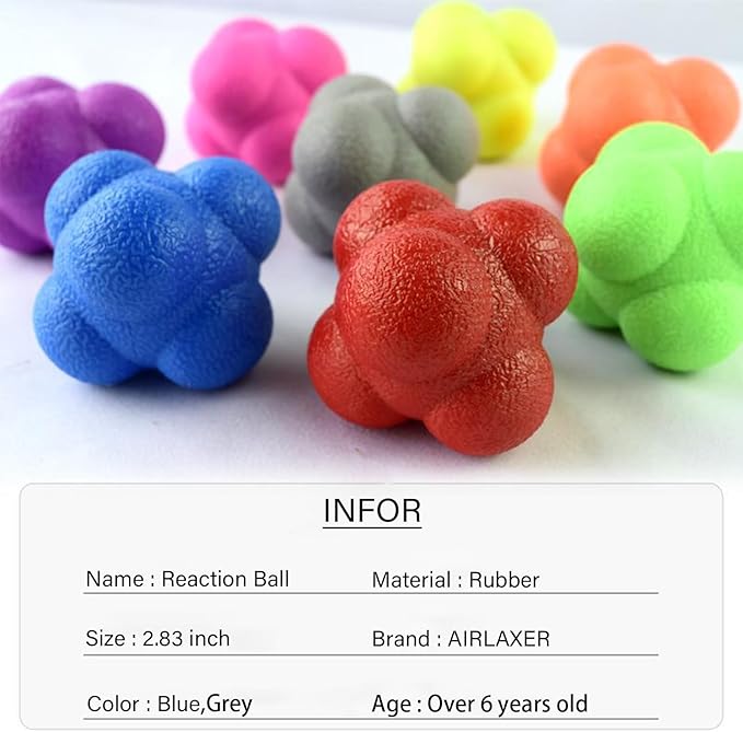 AIRLAXER Reaction Ball,Reflex Ball for Hand Eye Coordination Training,2.83 inch,Pack of 2-Blue,Grey
