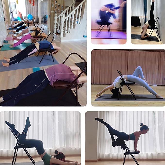 Yoga Chair,Foldable Pilates Chair,Easy to Carry and Store,with Waist Support Beauty Light Life,for Indoor Outdoor Yoga Studios(Color3)