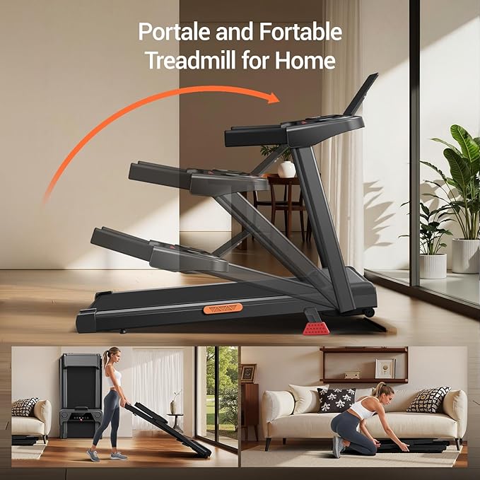 15% Treadmills for Home, 3-in-1 Foldable Treadmill with Incline, Portable Treadmill with Handle, 3.0HP Quiet Walking Pad Treadmill, 12 Automatic Modes, Three Screen
