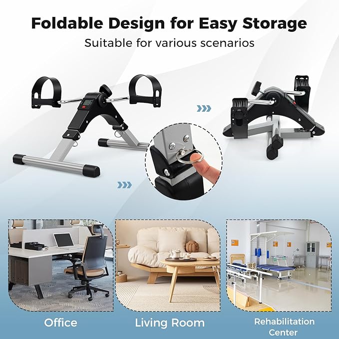 GYMAX Pedal Exerciser, Under Desk Bike Foldable with LCD Display for Arms & Legs Workout, Portable Mini Exercise Bike for Seniors Office Home Fitness