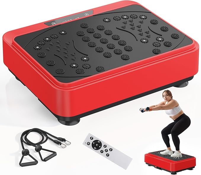 Vibration Plate Machine with Resistance Bands, 99 Speed Levels, 450LBS Capacity, Remote Control , Full Body Workout for Weight Loss & Lymphatic Drainage