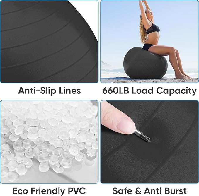 APEXUP Yoga Ball Exercise Ball Anti Slip Heavy Duty for Fitness, Balance & Core Workout