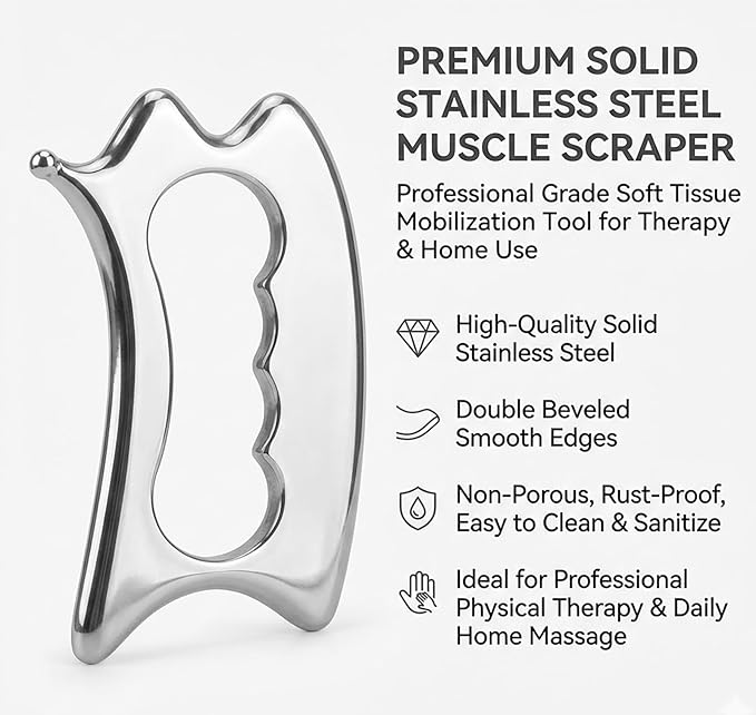 QKIIP Muscle Scraper Tool for Back & Legs, Enlarged Myofascial Massage Release Tool, Stainless Steel Scraping Tool Physical Therapy, IASTM Fascia Scraper, Guasha Tool for Body Skin Neck