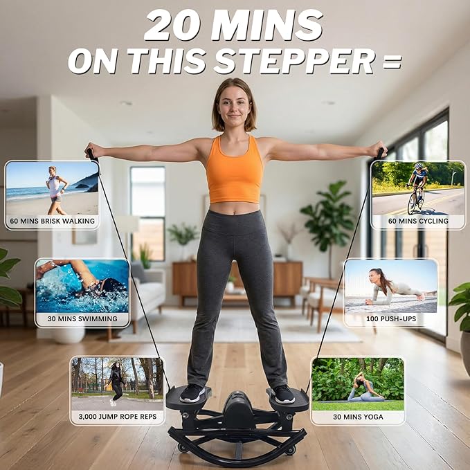Rocking Stepper for Exercise at Home, 3D Motion Stair Stepper with Resistance Bands & Balance Board, Low-Impact Full Body Workout Equipment, Stable Structure Exercise Equipment[New Vision]