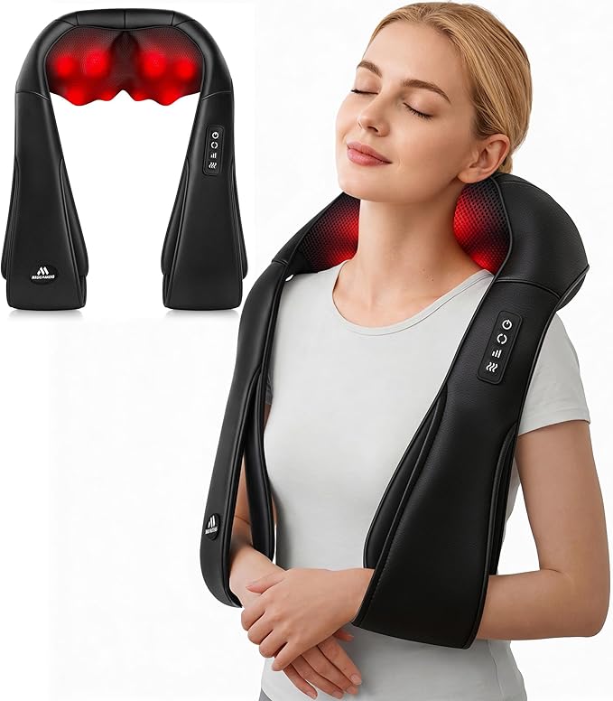 Neck Massager for Pain Relief Deep Tissue with Heat - Shiatsu Back and Shoulder Massage, Gifts for Women/Men/Dad/Mom/Her/Him/Valentine’s Day/Mothers Day/Fathers Gifts, Plug-in Use for Home Office Car