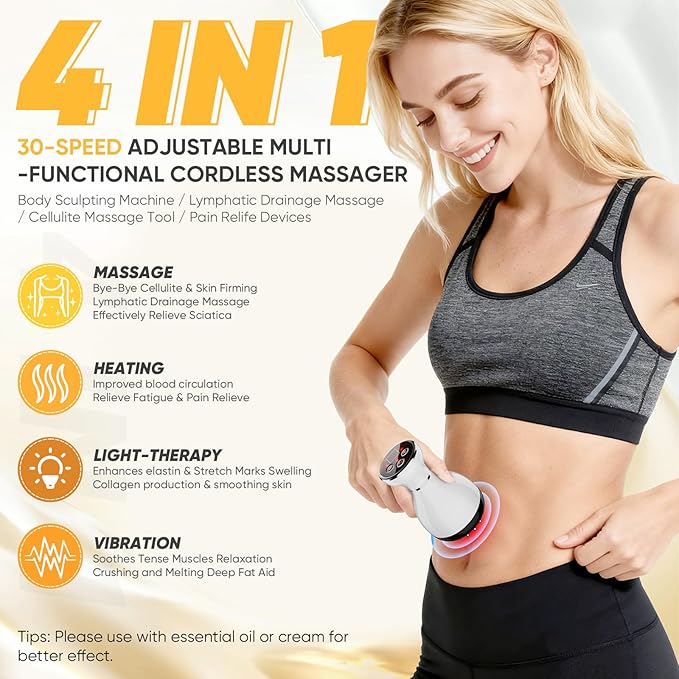 Lymphatic Drainage Massager - Anti Cellulite Massage Tool & Body Sculpting Machine with 30-Level Microcurrent, Light Heat & Vibration for Legs Arms & Belly Body Helps Reduce Stretch Marks & Cellulite