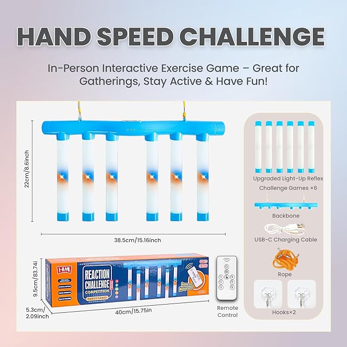 STHF Reflex Game, 3-Speed Adjustable Hand Eye Coordination Training Toy, Reaction Speed Challenge with English Voice Prompts for Family Brain Training, Safe EVA Foam Grip Skill Builder.