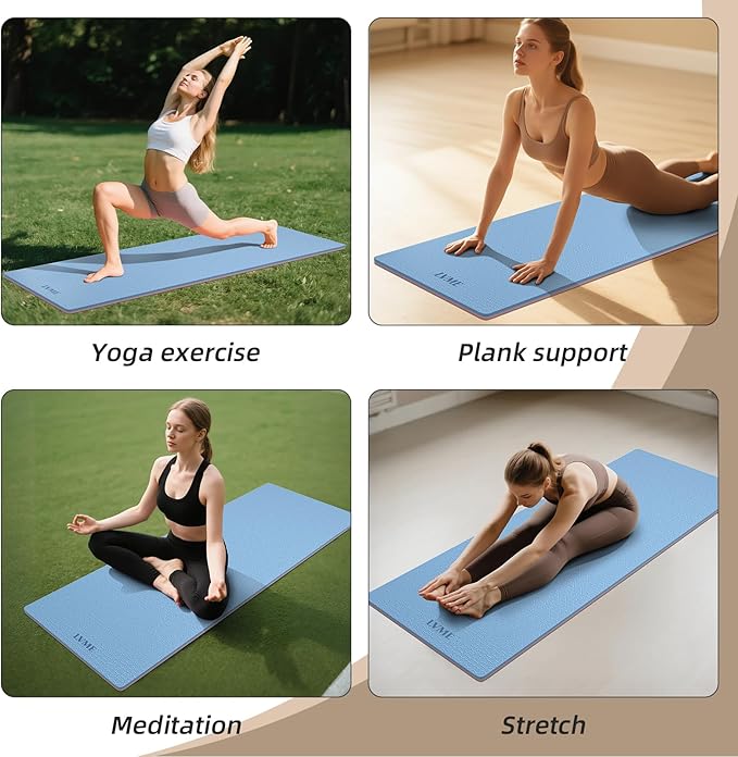 Yoga Mat Non Slip, Anti-Tear 1/4 Thick TPE Yoga Mats for Women and Men, 72"x24" Exercise & Fitness Mat with Carrying Strap, Workout Mats for Yoga, Pilates and Floor Exercise
