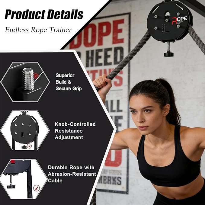 Cable Pulley System - Suspension Trainer & Endless Rope Trainer Machine for Home, Adjustable Resistance Pulley Cable Machine for Muscle Endurance, Upper Extremity & Aerobic Exercise