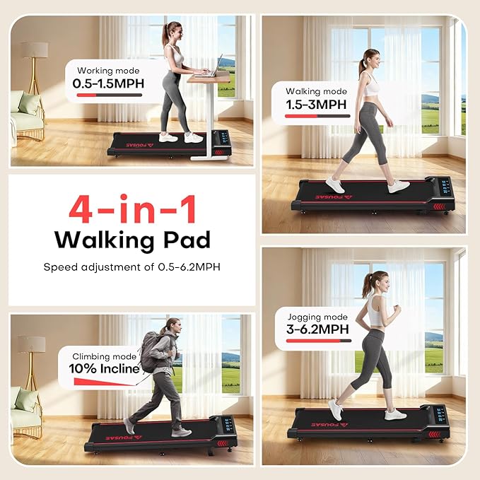 Walking Pad with 10% Incline Treadmills for Home, 4 in 1 6.2MPH Walking Pad Under Desk Treadmill with Full Screen LED Display, 2.75HP Brushless Drive, 12 HIIT Programs, 350 LBS Weight Capacity