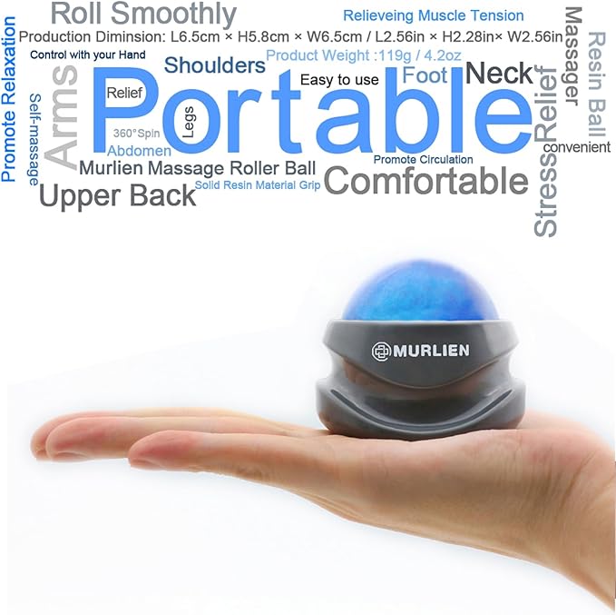 Massage Roller Ball, Tight and Sore Muscles Relief, Manual Massager, Alleviating Shoulder, Arms, Back, Legs, Calves or Muscle Tension