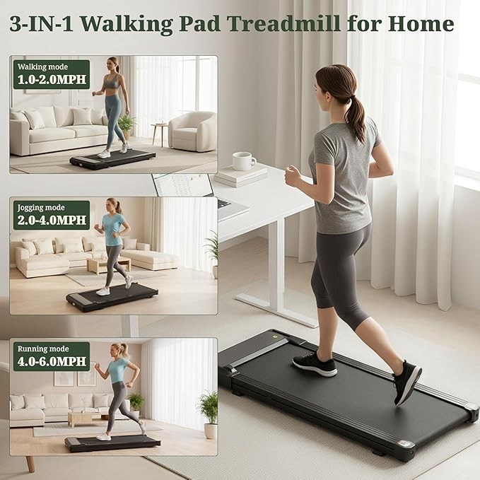 Walking Pad Treadmill, 3 in 1 Portable Under Desk Treadmills for Home Small Space, Quiet Compact Folding Treadmill with Remote Control, 320 LBS Capacity