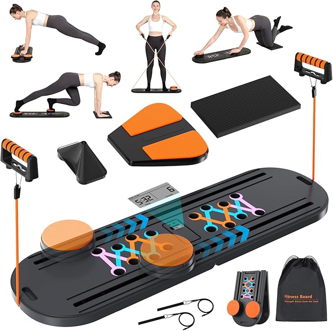 Pilates Board, Foldable Pilates Reformer, Multi-Purpose Pilates Board for Home Workout, Portable Pilates Equipment for Full Body Workout, Fitness, Exercise, Black Orange