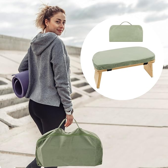 Meditation Ergonomic Bench, Yoga Prayer Meditation Bench with Soft Cushion, Yoga Bench Kneeling Stool Prayer Bench, Foldable Prayer Chair for Kneeling Sitting Prayer Extended Practice (Green)