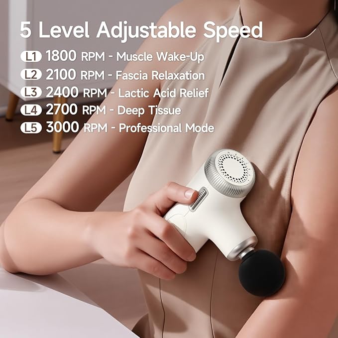 Super Mini Massage Gun Deep Tissue, Muscle Massager with Adjustable Amplitude, Portable Handheld Percussion Massager, Quiet for Home, Gym & Travel, Pearl White