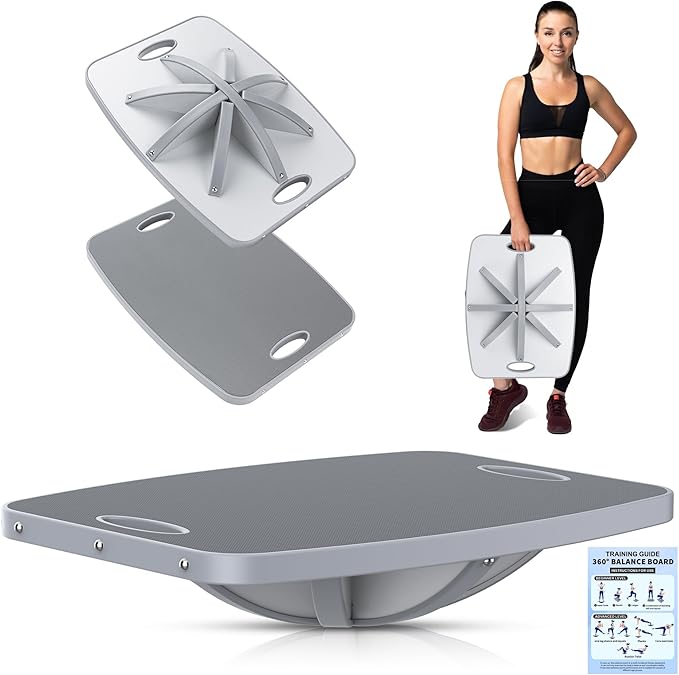 Professional Wooden Balance Board, 360 Degree Portable Wobble Board with Comfortable Surface, Standing Desk Rocker Board for Physical Therapy, Core Strength Stability Training