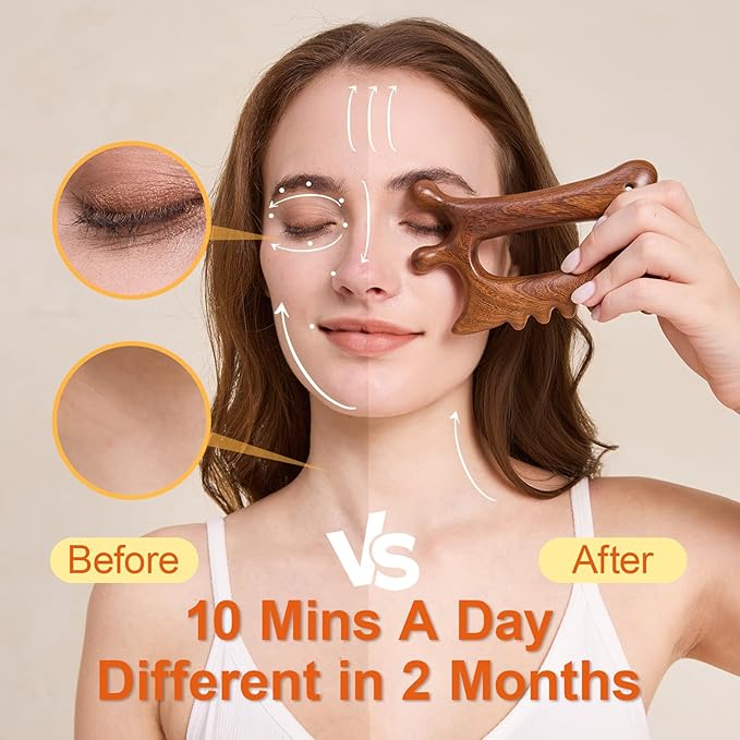 Wooden Gua Sha Tool for Face&Body - 6 in 1 Facial Massager for Lymphatic Drainage - Guasha Body Sculpting Tools Therapy Massage Tool for Cellulite,Jaw Lifting,Muscle Relief - Skin Care Gifts