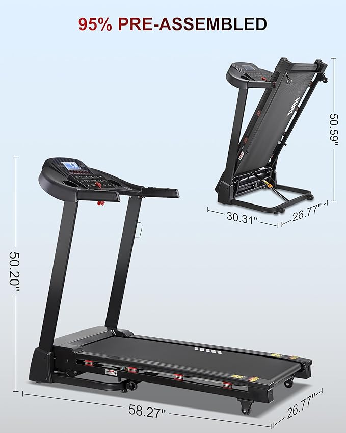 Treadmill with 15-Level Auto Incline, 47"x18" Wide Running Belt, 10 MPH, 3.5 HP Brushless Incline Treadmill for Home, 350 LB Capacity, Shock Absorption, Bluetooth Speaker & App