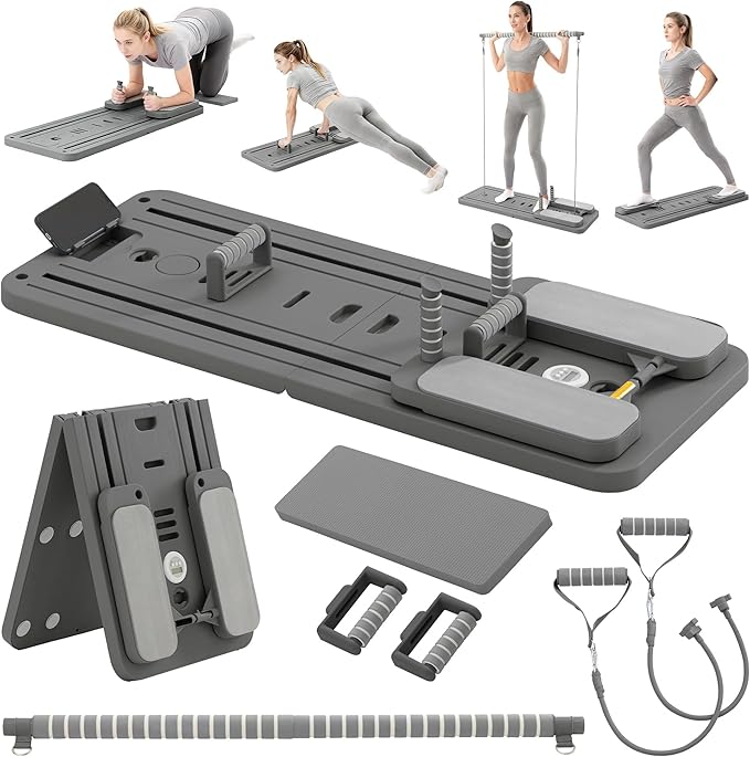 COSIEST Pilates Board for Home Use, Foldable Pilates Reformer Set with Resistance Bands, All-in-One Professional Workout Fitness Equipment for Core, Abs, Glutes, Legs, Butt, Arms Toning