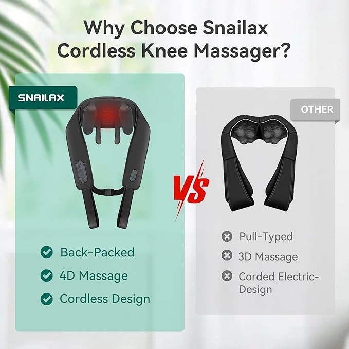 Snailax Cordless Neck Massager with Heat for Pain Relief Deep Tissue, 4D Kneading, Mothers Day Gifts, Rechargeable Shiatsu Back Neck Massager for Neck, Shoulders Back