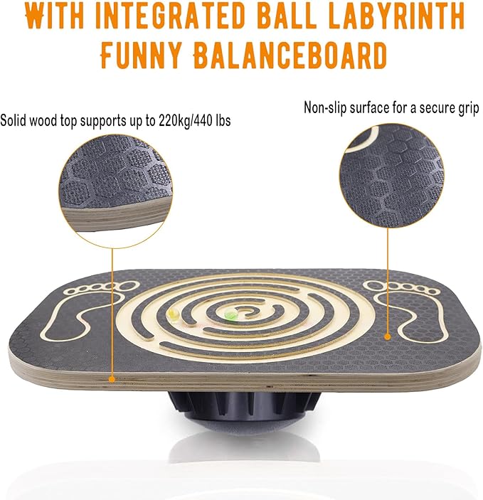 Wooden Balance Board Maze, Wobble Balance Board for Kids and Adults, for Core Strength Training, Leg Workout, Physical Therapy, Fitness, Skateboarding with Labyrinth