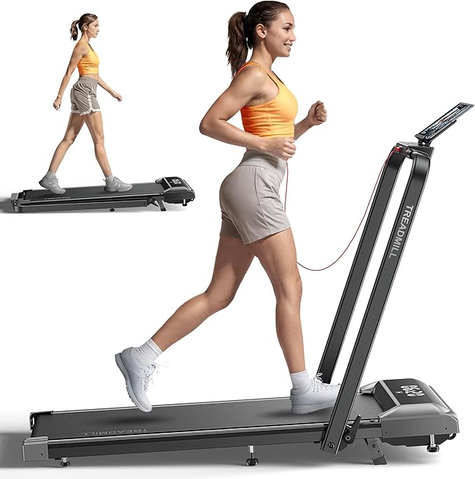 Walking Pad Treadmill with Incline, 2 in 1 Foldable Treadmills for Home Small Office, 300lbs Portable Compact Under Desk Treadmill with App, Remote Control and LED Display