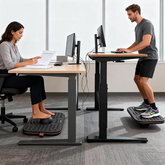 Balance Board for Standing desk, 2-in-1 Dual-Sided Balance Stability Trainer & Anti-Fatigue Standing Mat,Calf Stretcher,for Home,Gym,Office