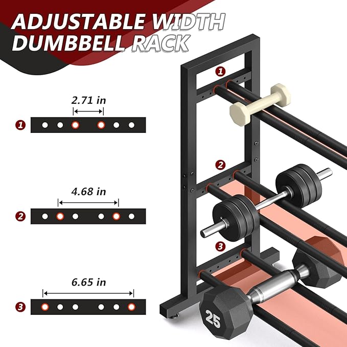 Dumbbell Rack Weight Rack Dumbbell Rack Stand Only 3 Tier Weight Storage Racks Adjustable Width Weight Storage Organizer for Home Gym Up to 450 lb Capacity (Dumbbells Not Included)