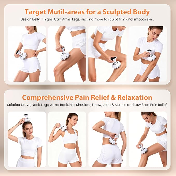 Lymphatic Drainage Massager, Anti-Cellulite Massager For Body Cellulite and Thigh & Belly Stretch Marks Reduction, Handheld Massage tools for lymphedema & lipedema, Sciatica Nerve pain relief Devices