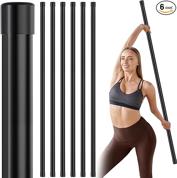 Hiboom 6/9 Pcs 5ft Yoga Stick Natural Bamboo Black Exercise Stick with Non-Slip Rubber Ends Stretching Tool Posture Corrector Stretch Tool for Flexibility, Workout, Balance Fitness