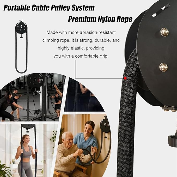 Cable Pulley System - Suspension Trainer & Endless Rope Trainer Machine for Home, Adjustable Resistance Pulley Cable Machine for Muscle Endurance, Upper Extremity & Aerobic Exercise