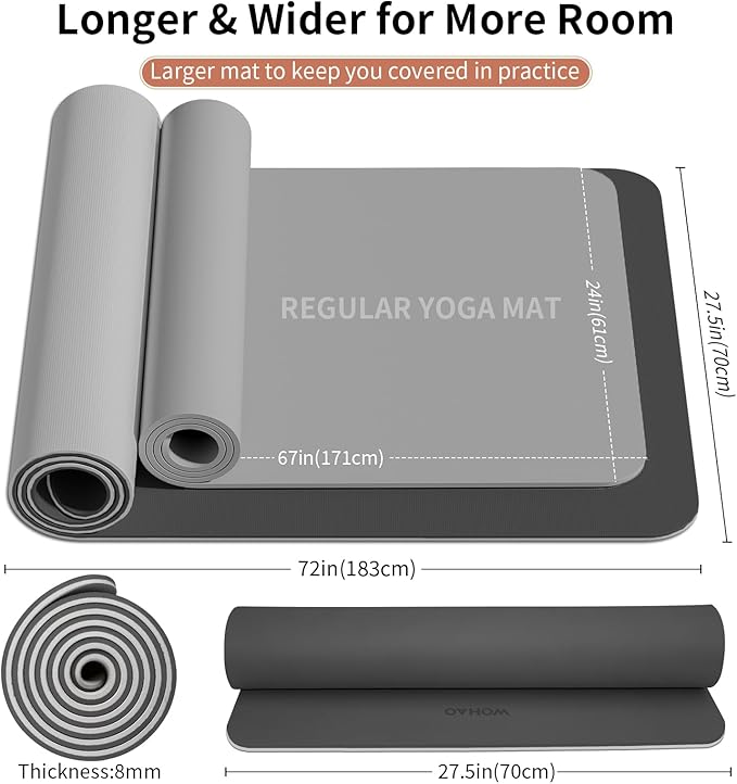Extra Thick 8mm Yoga Mat, 72"x28" Non Slip Exercise Mat, Reversible 2-Sided Dual Color Premium POE Material, with Carrying Strap for Yoga, Pilates, Home Gym