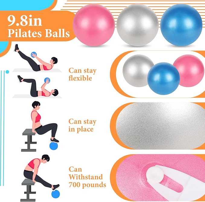 Soulchen 14 Pcs Yoga Pilates Equipment for Women Include Abdominal Roller Wheel 26 Inches Pilate Ball with Pump Exercise Resistance Bands 9.8 Inches Fitness Balls for Home Office Gym Fitness