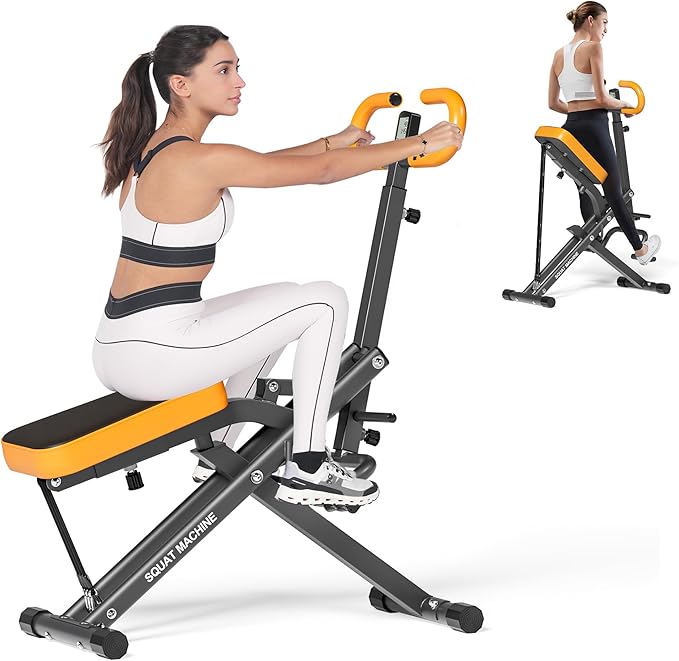 Squat Machine for Home Gym, Squat Rowing Machine with Adjustable Resistance and Optional Full Motion, Squat Assist Trainer for Glutes