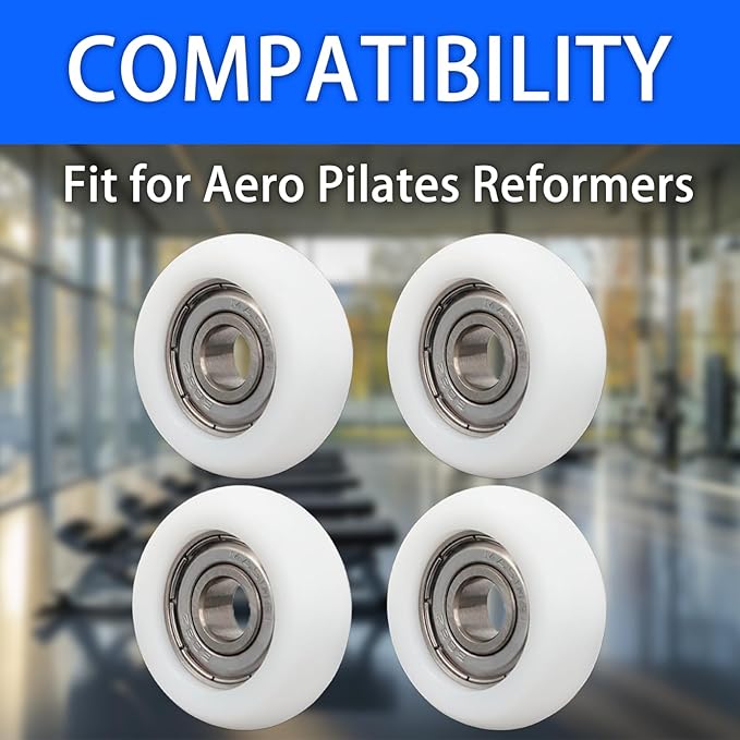 4 Replacement Roller Wheels for Aero Pilates Reformer – Easy to Fit, Smooth & Quiet Glide, Black