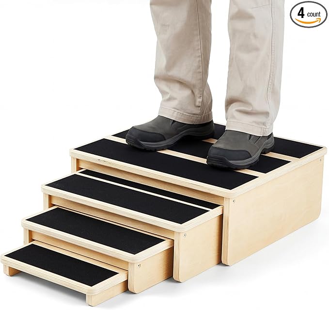 Sintuff Exercise Step Platform for Balance & Strength Training, Wooden Nesting Exercise Steps 330 Lb. with Non-slip Surface, Progressive Height Training for Home Fitness